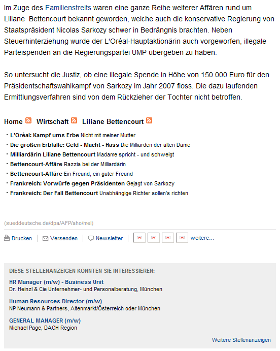 Süddeutsche Zeitung: Kontext-sensitive Einblendung von Stellenanzeigen