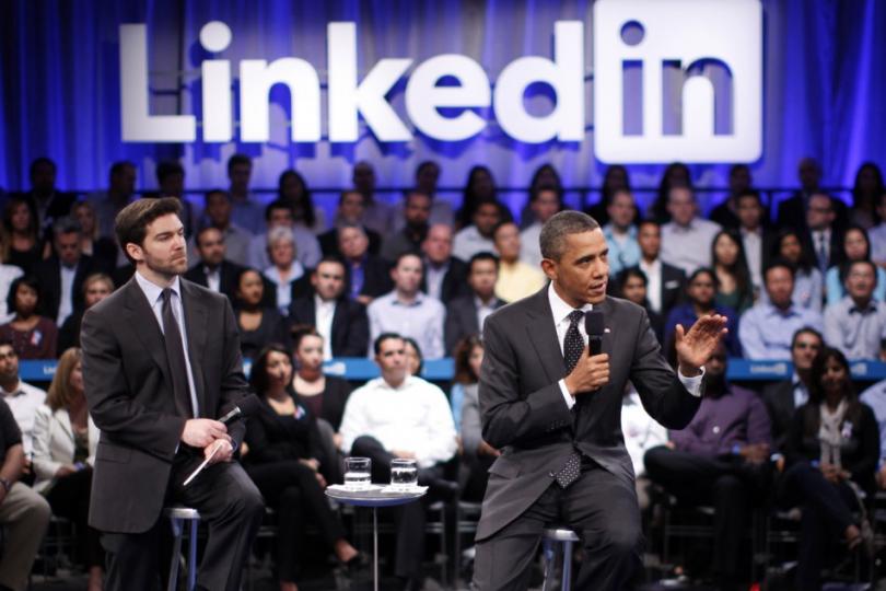 Barak Obama bei einem LinkedIn Town Hall Meeting