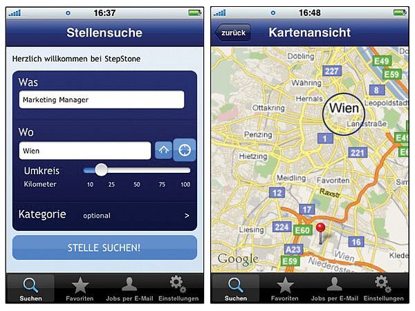 iPhone App von StepStone Österreich