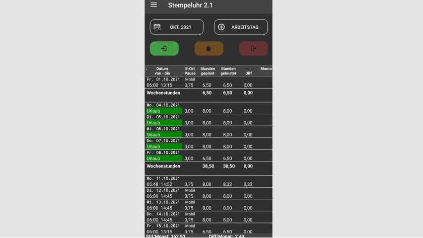 Nicht schön, aber praktisch (und kostenlos): Stempeluhr 2.1